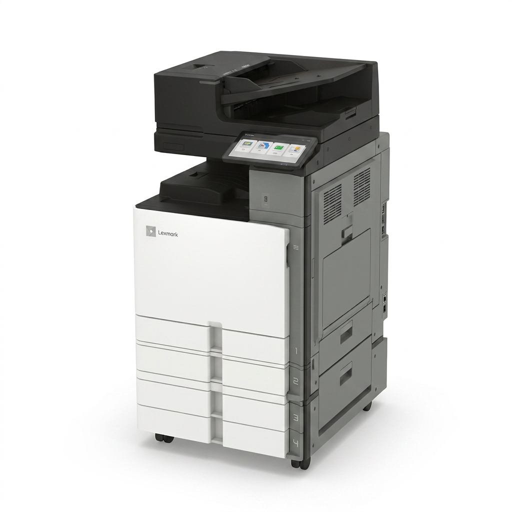 A photorealistic studio photograph of the Lexmark CX962tse multifunction printer, angled right on a pure white background with a soft shadow.